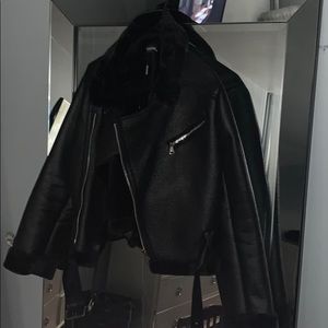 Faux leather fur coat